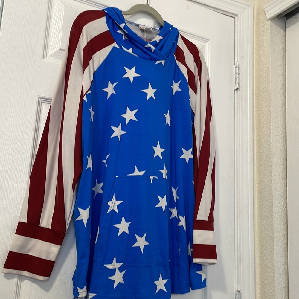 LuLaRoe Blue and Red Star Hoodie